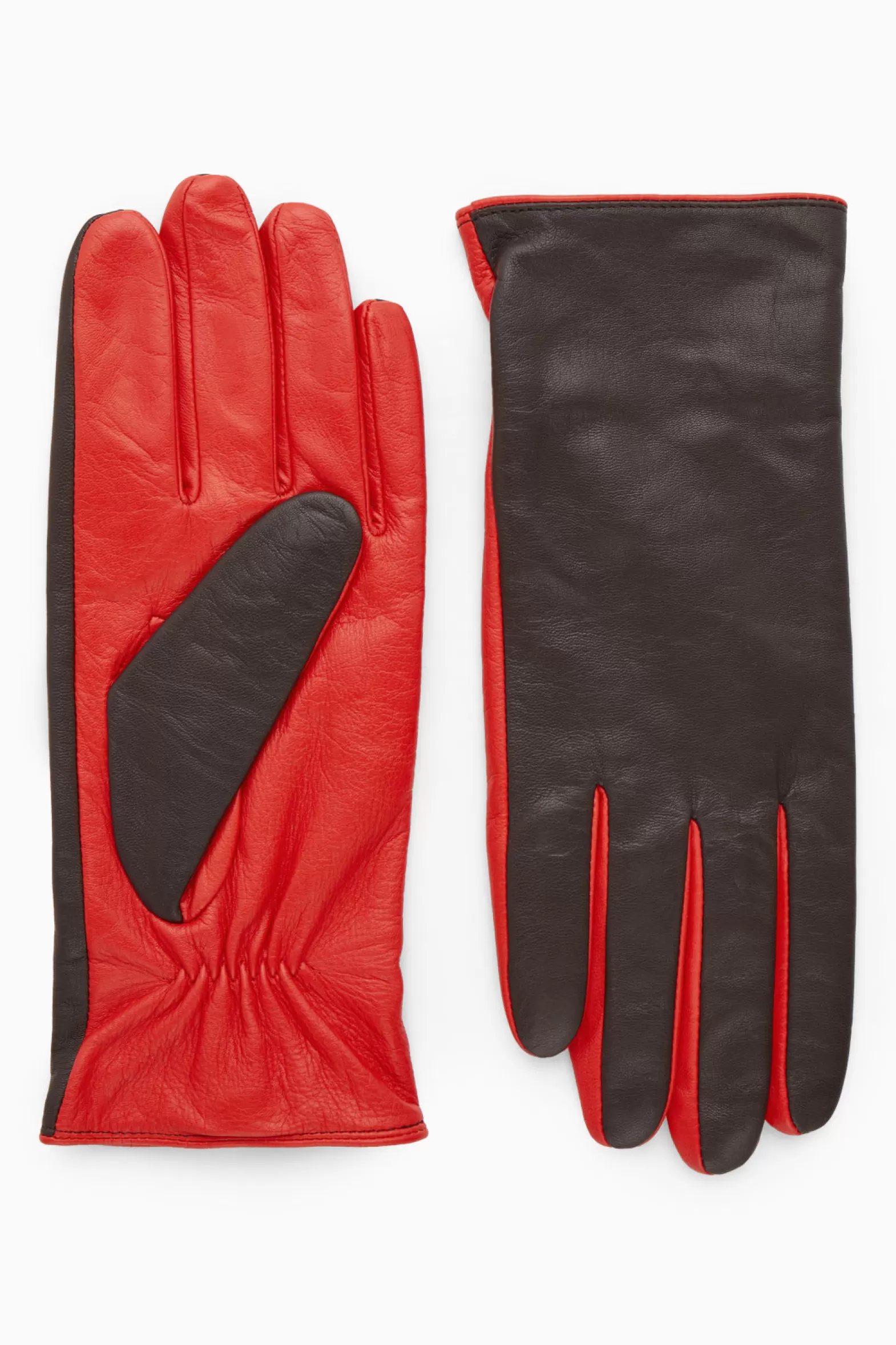 COS CASHMERE-LINED COLOUR-BLOCK LEATHER GLOVES
