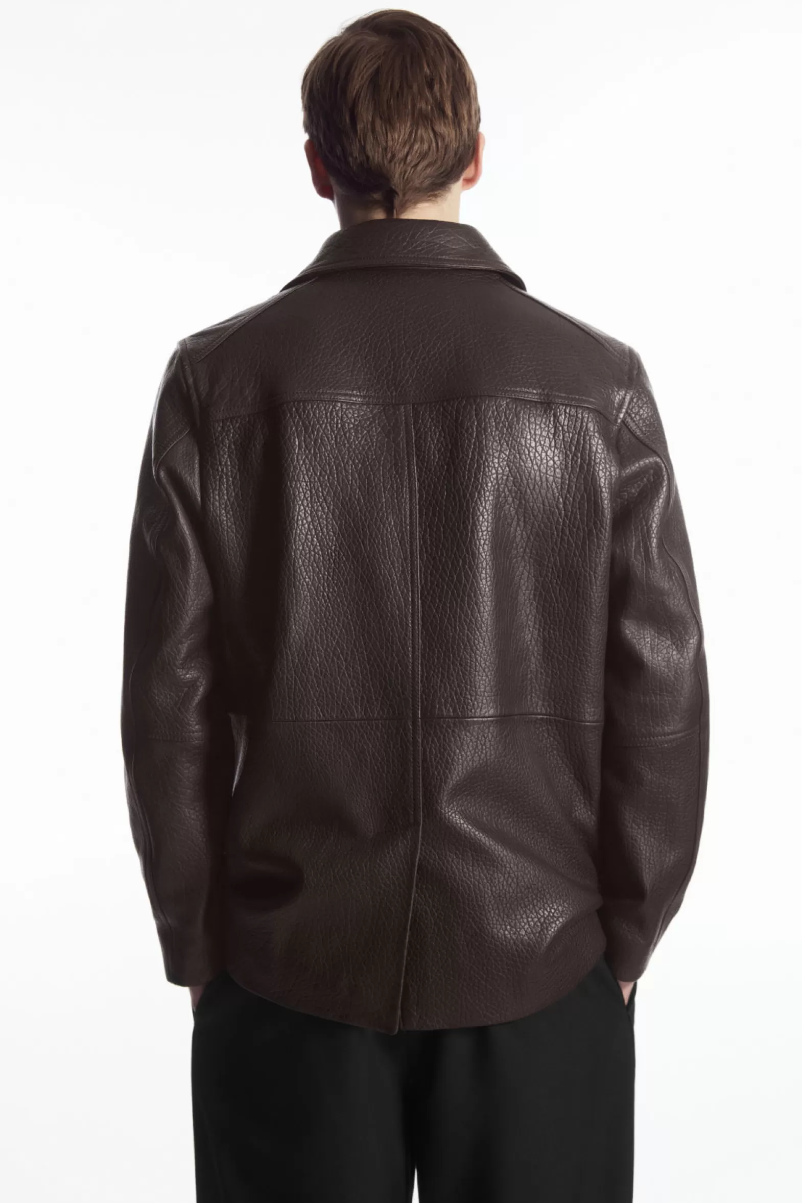 COS COLLARED GRAINED-LEATHER JACKET