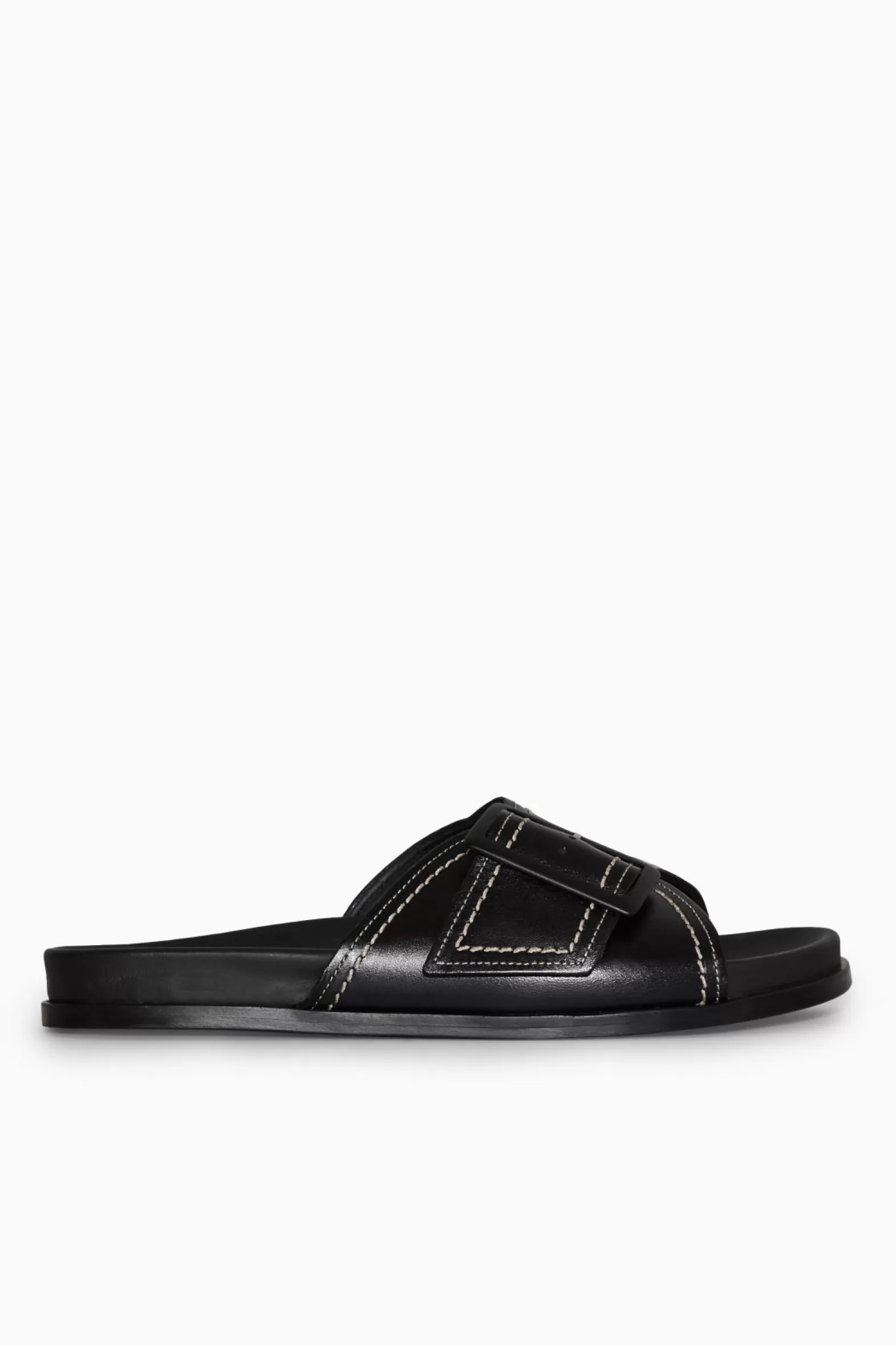 COS CONTRAST-STITCH BUCKLED LEATHER SLIDES
