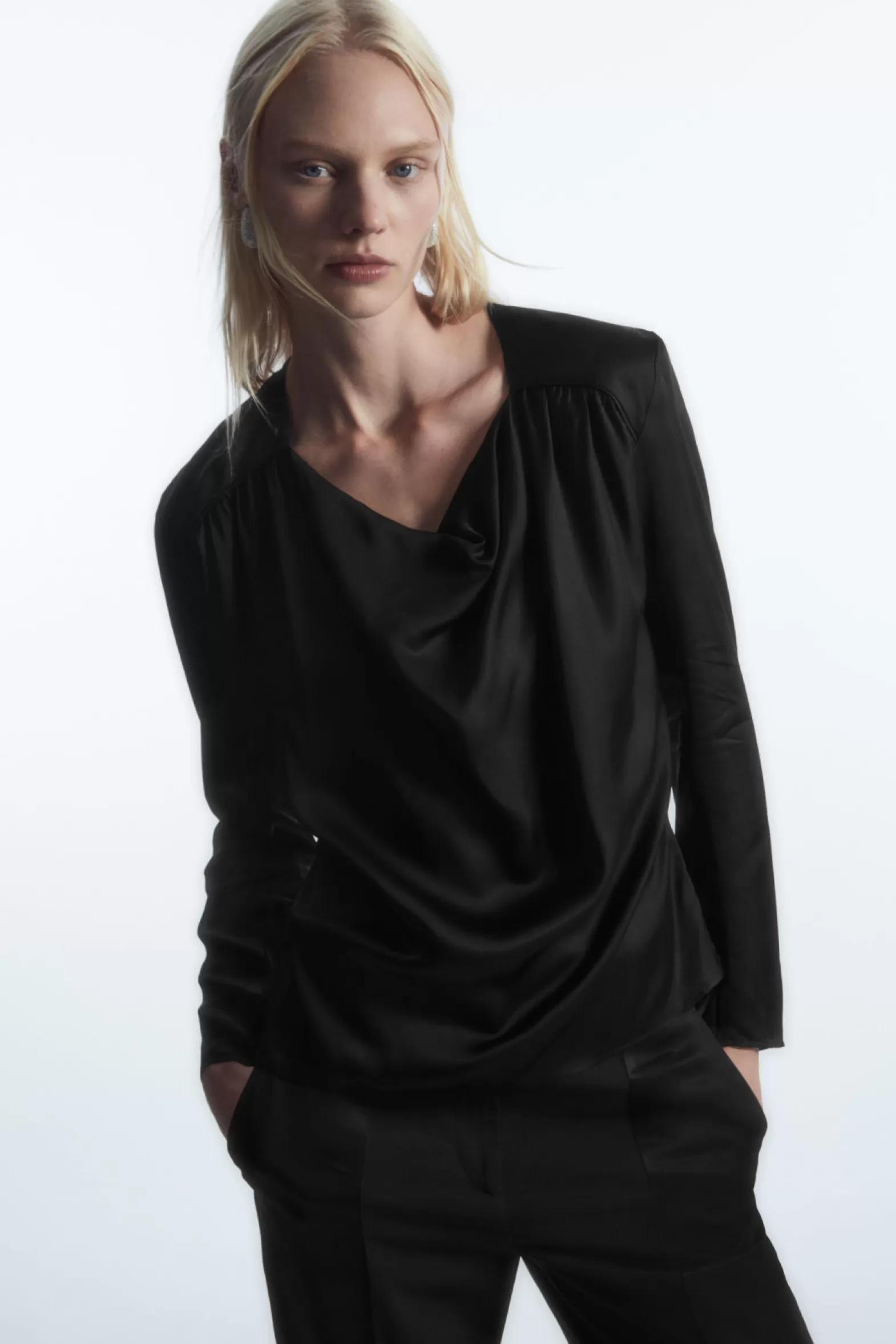 COS DRAPED COWL-NECK SATIN TOP