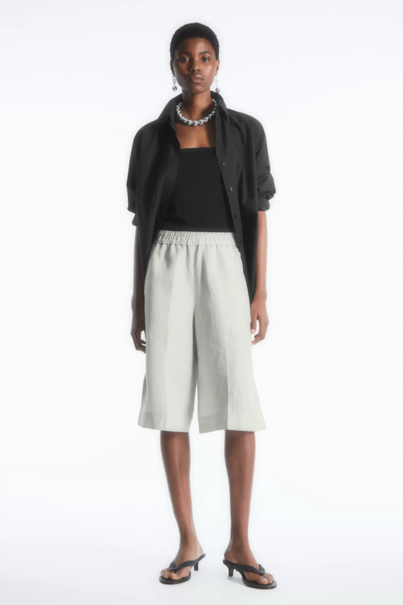 COS ELASTICATED LINEN-BLEND BERMUDA SHORTS