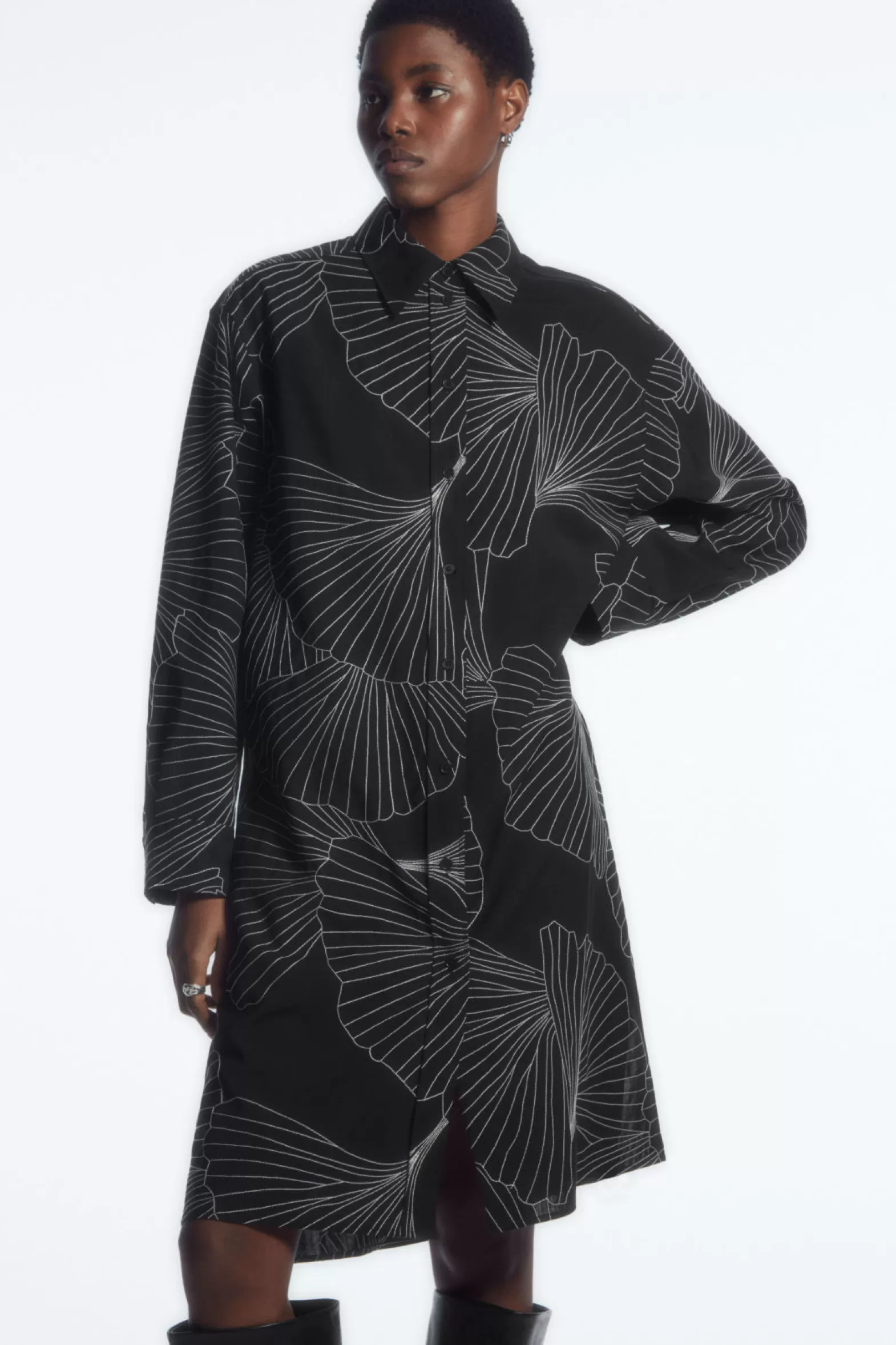 COS EMBROIDERED WOOL SHIRT DRESS