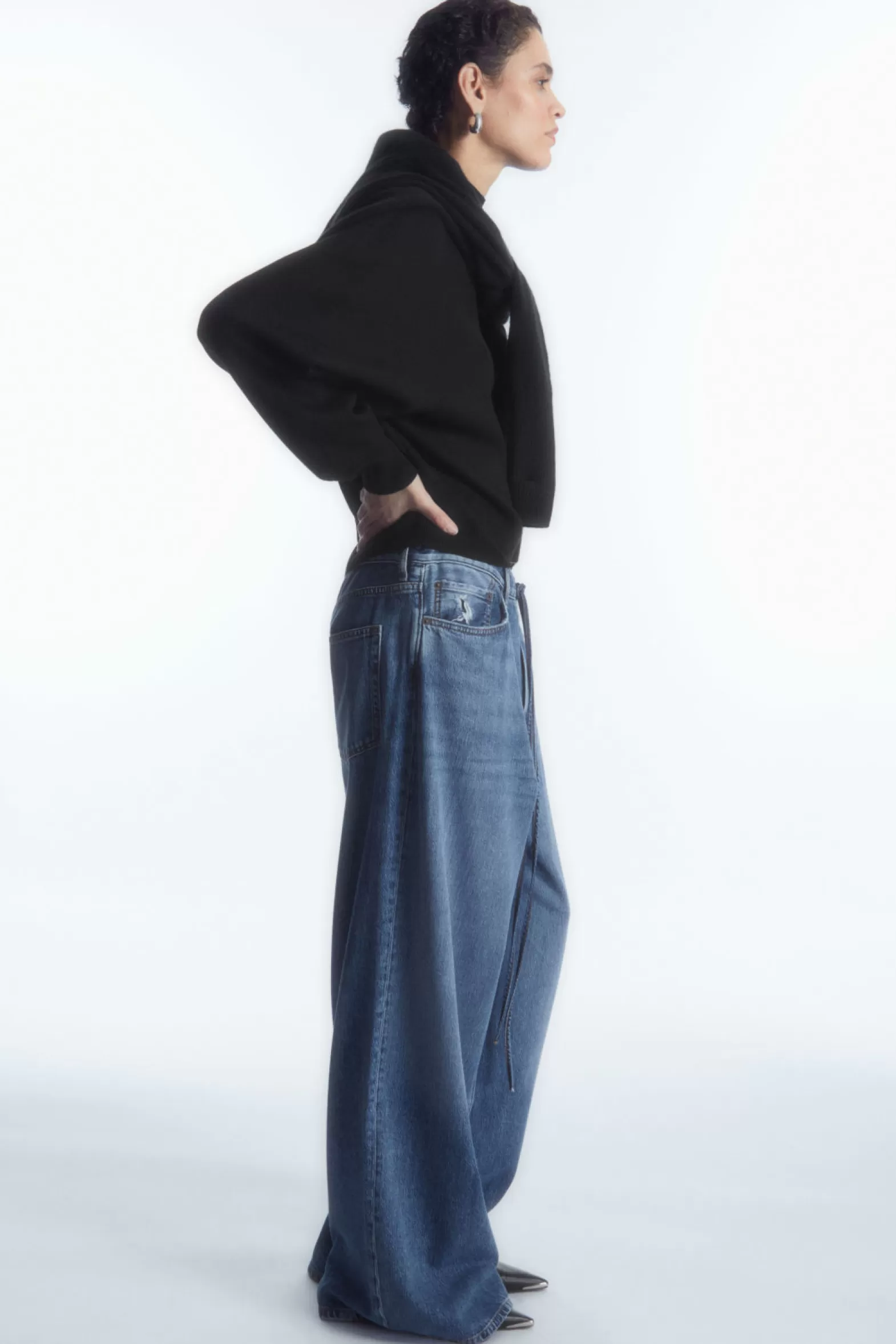 COS EXTRA WIDE LEG DRAWSTRING DENIM TROUSERS