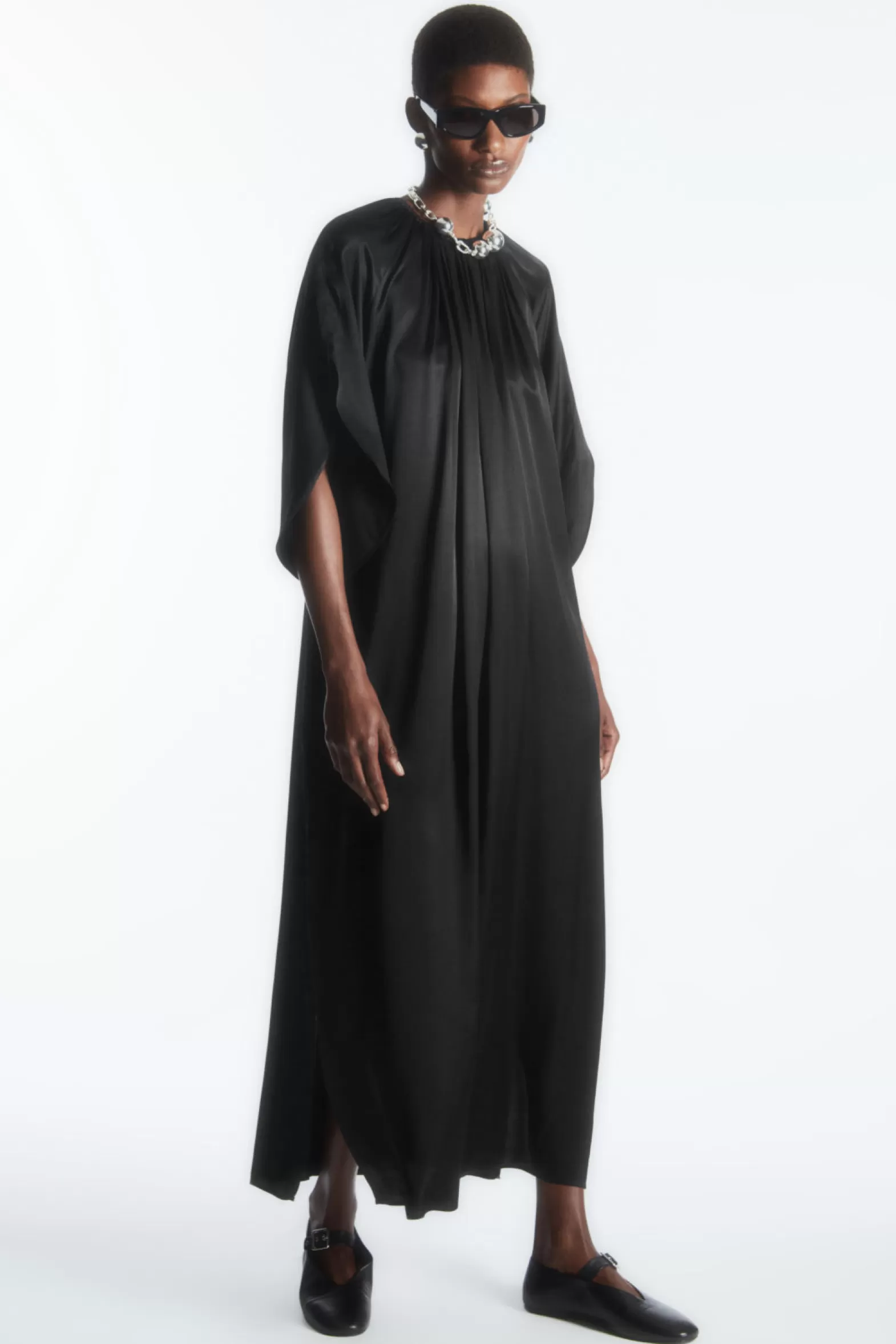 COS FLOATY GATHERED MIDI DRESS