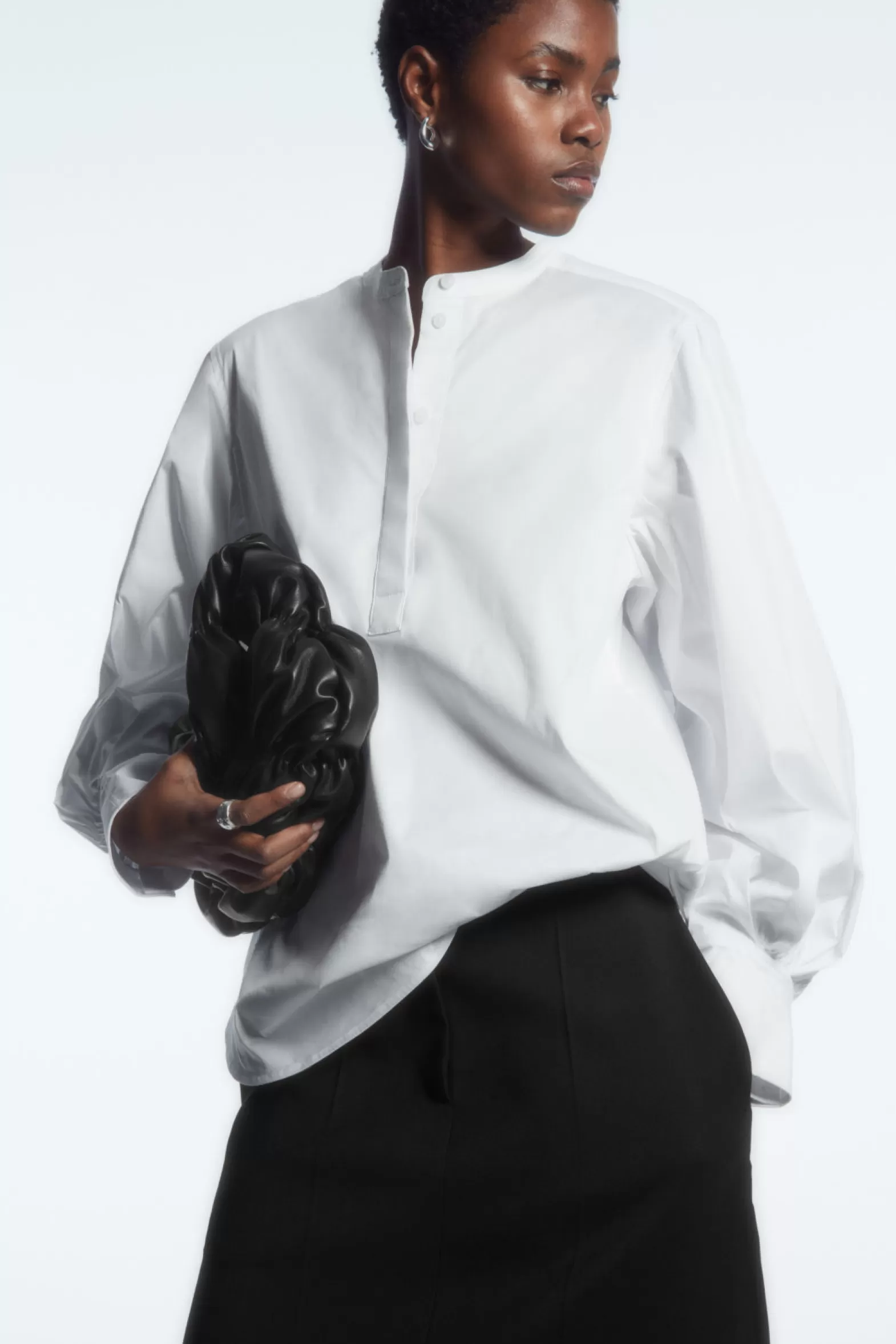 COS GATHERED GRANDAD-COLLAR BLOUSE