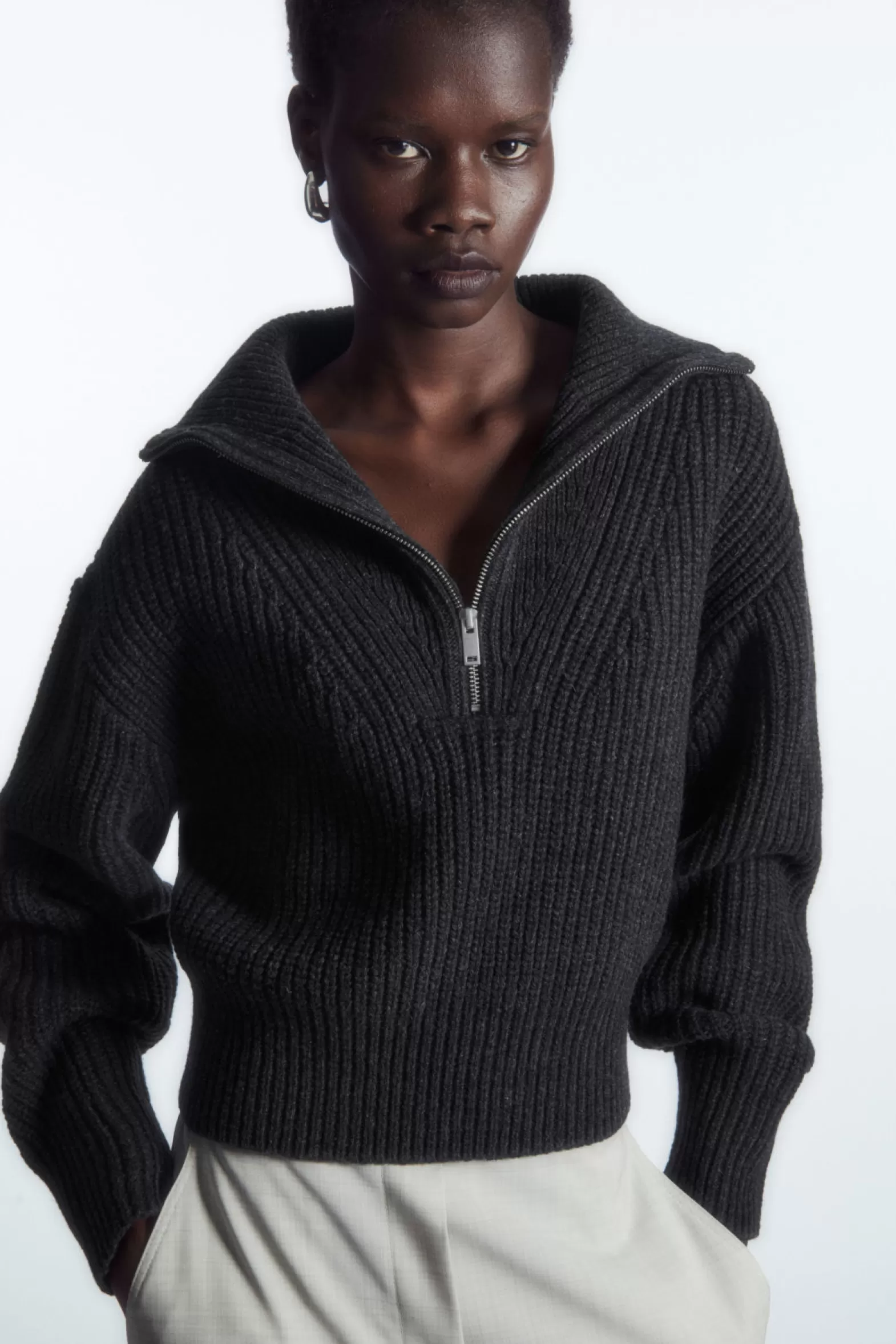 COS HALF-ZIP FUNNEL-NECK WOOL JUMPER