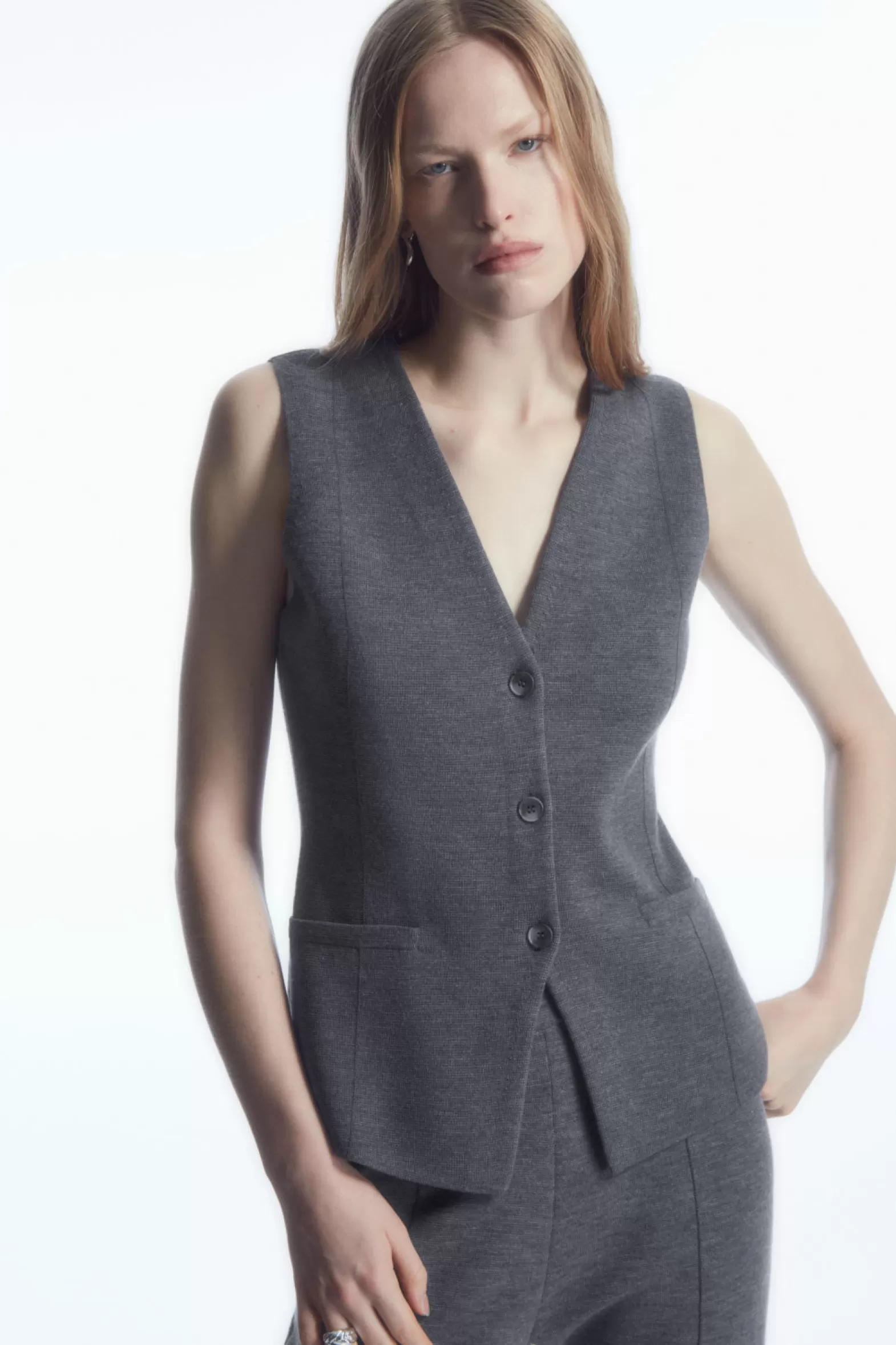 COS LONGLINE KNITTED WOOL WAISTCOAT