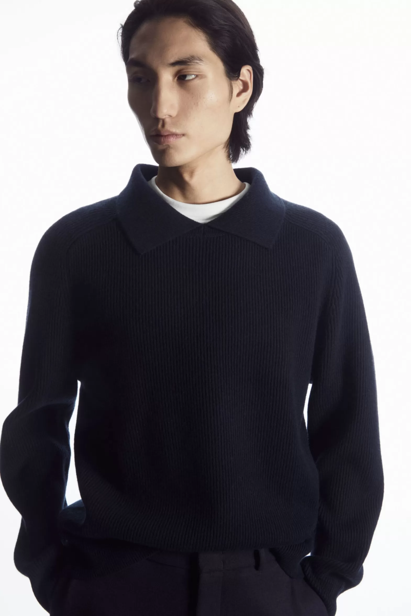 COS OPEN-COLLAR WOOL AND CASHMERE POLO SHIRT