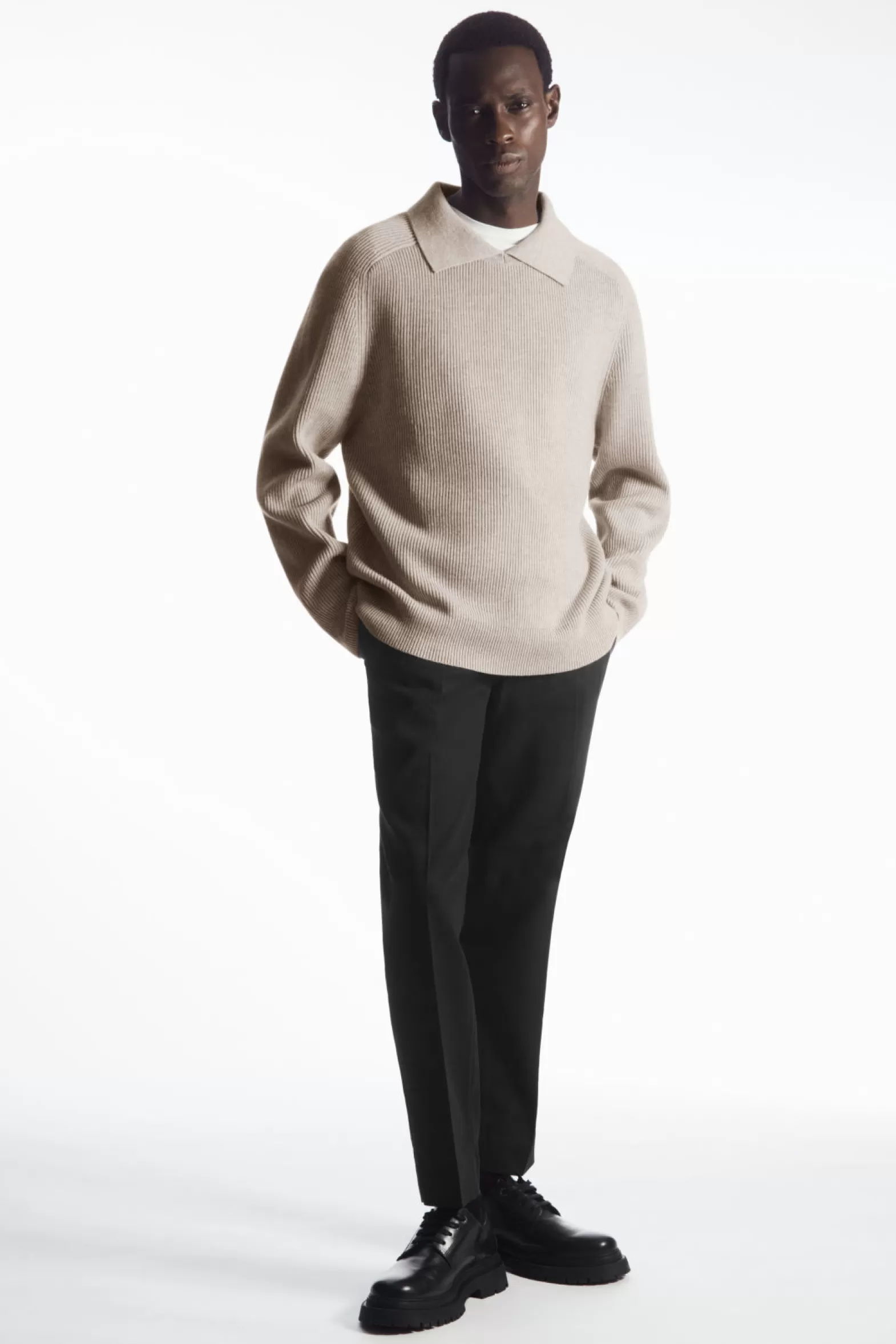 COS OPEN-COLLAR WOOL AND CASHMERE POLO SHIRT