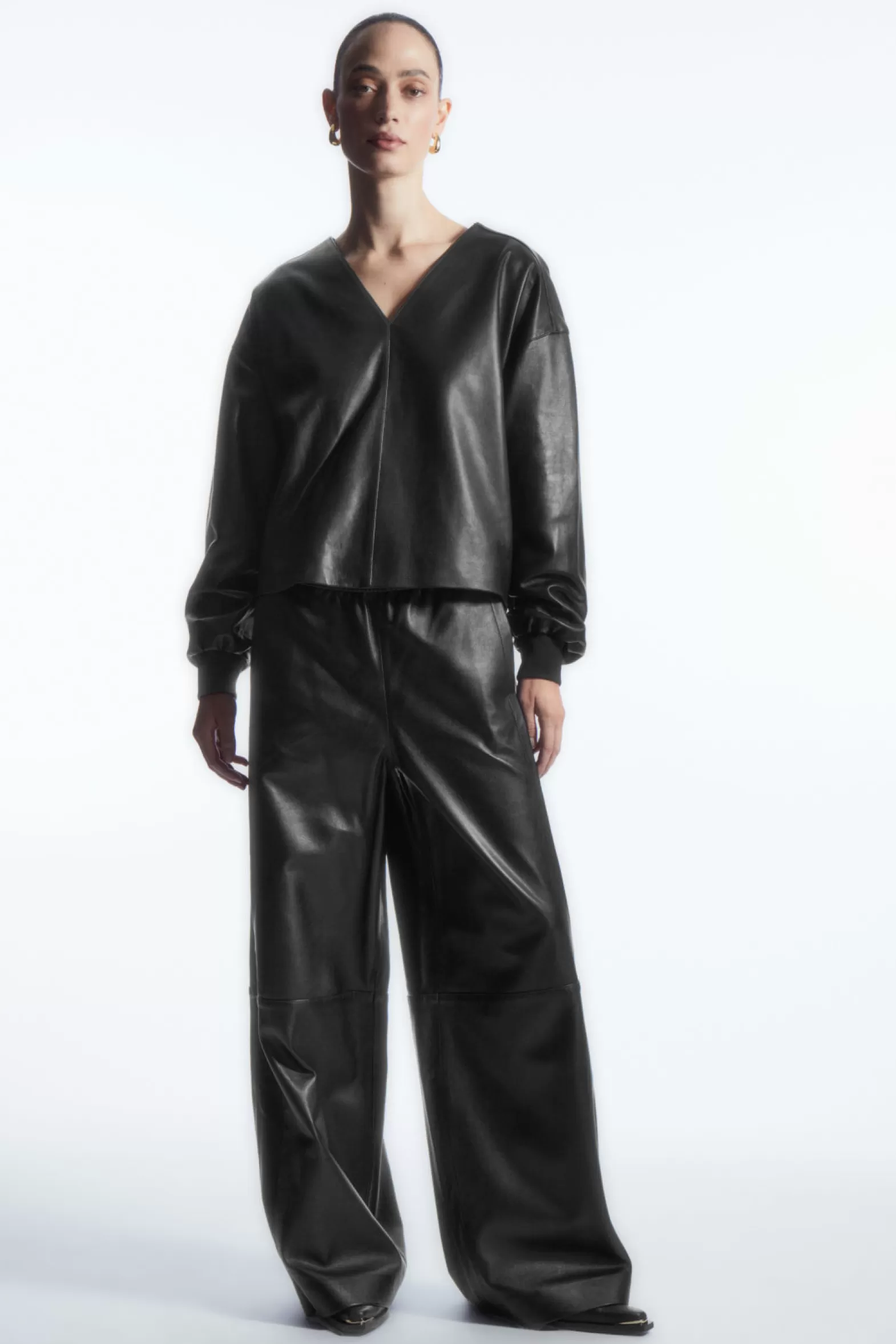 COS OVERSIZED V-NECK LEATHER TOP