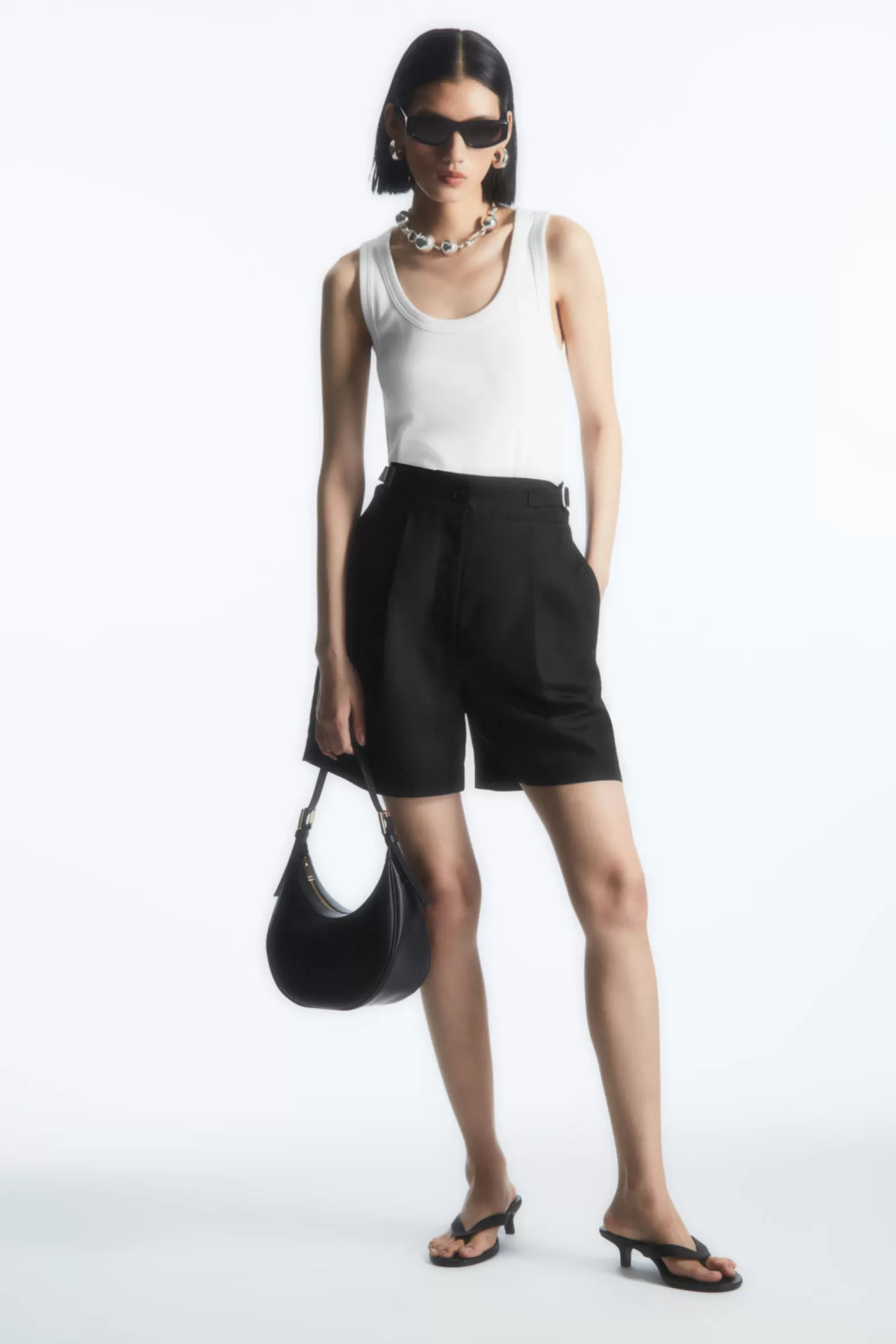 COS PLEATED LINEN-BLEND UTILITY SHORTS