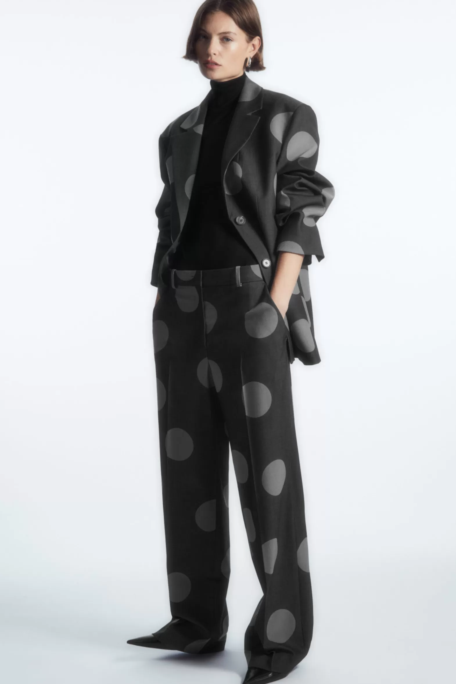 COS POLKA-DOT WOOL-BLEND STRAIGHT-LEG TROUSERS