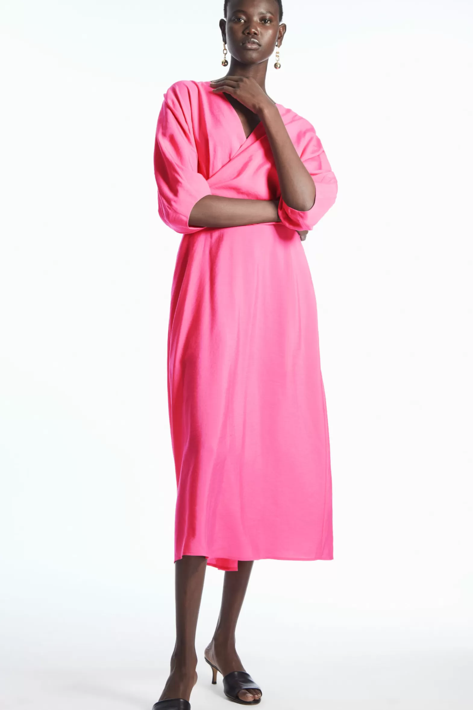 COS PUFF-SLEEVE MIDI DRESS