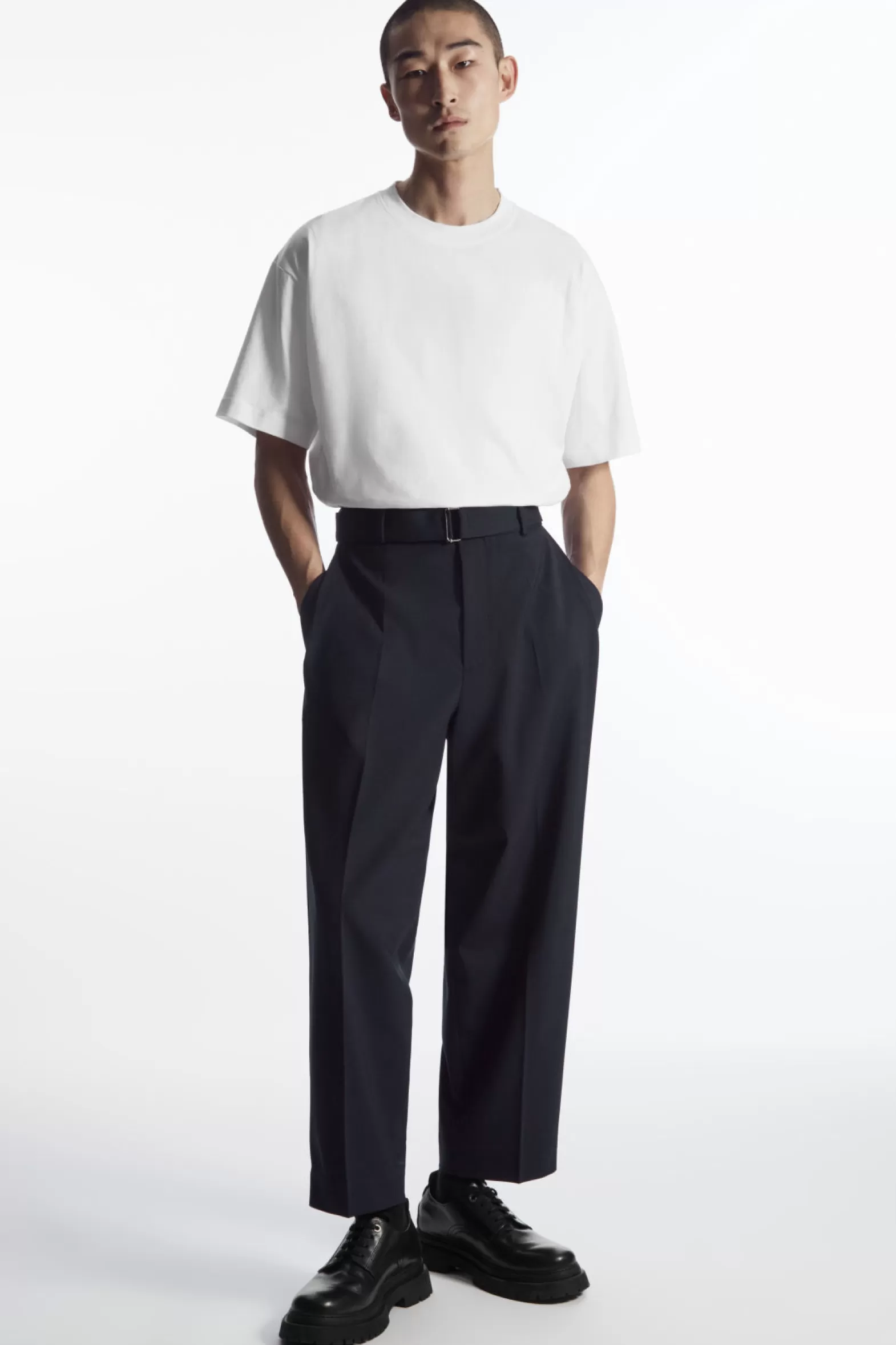 COS RELAXED BELTED WOOL-BLEND TROUSERS