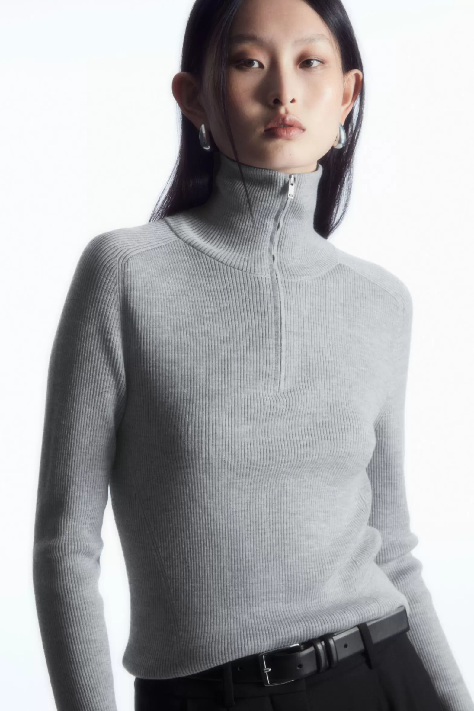 COS RIBBED WOOL HALF-ZIP TOP