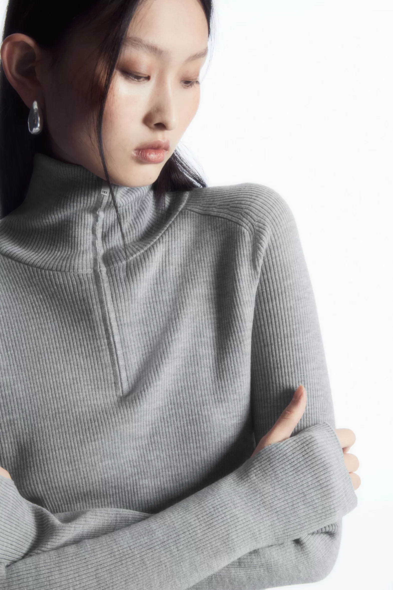 COS RIBBED WOOL HALF-ZIP TOP