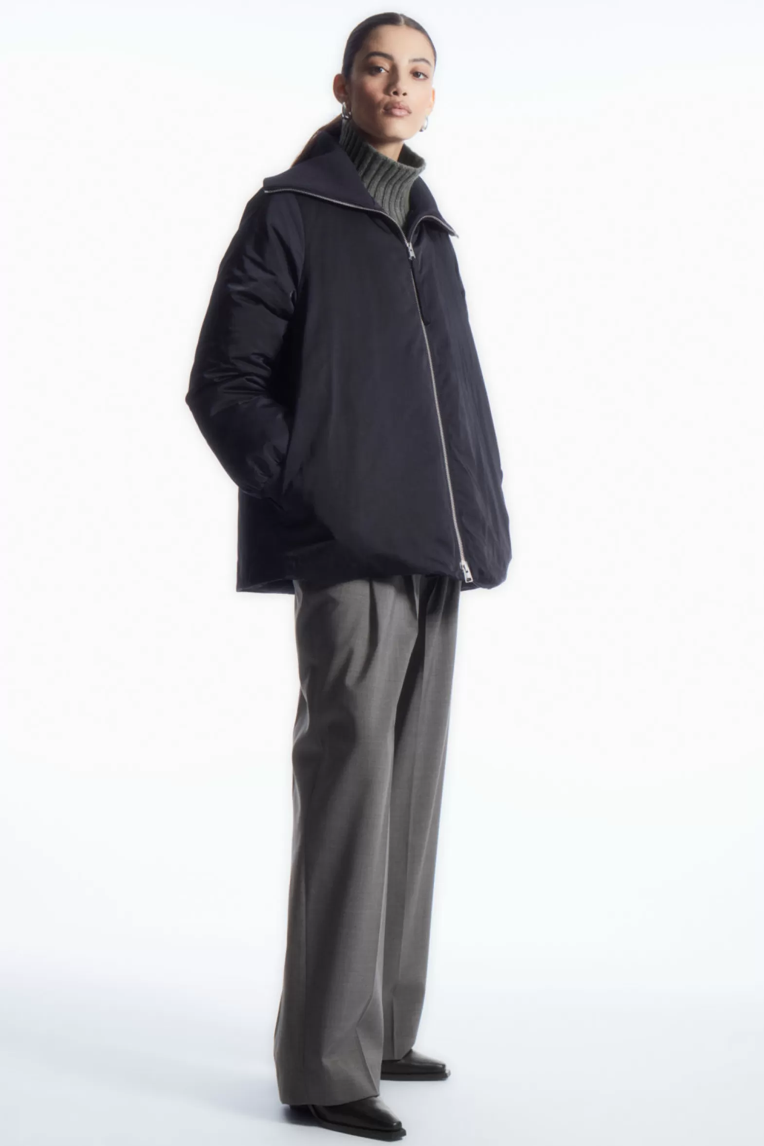 COS RIBBED-COLLAR PUFFER JACKET