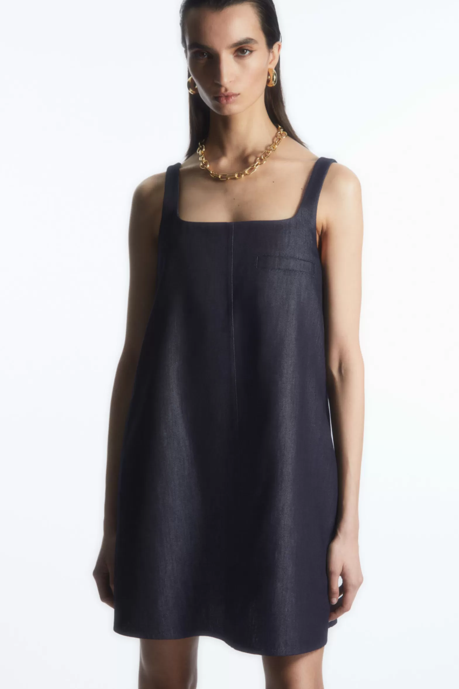 COS SQUARE-NECK DENIM MINI DRESS