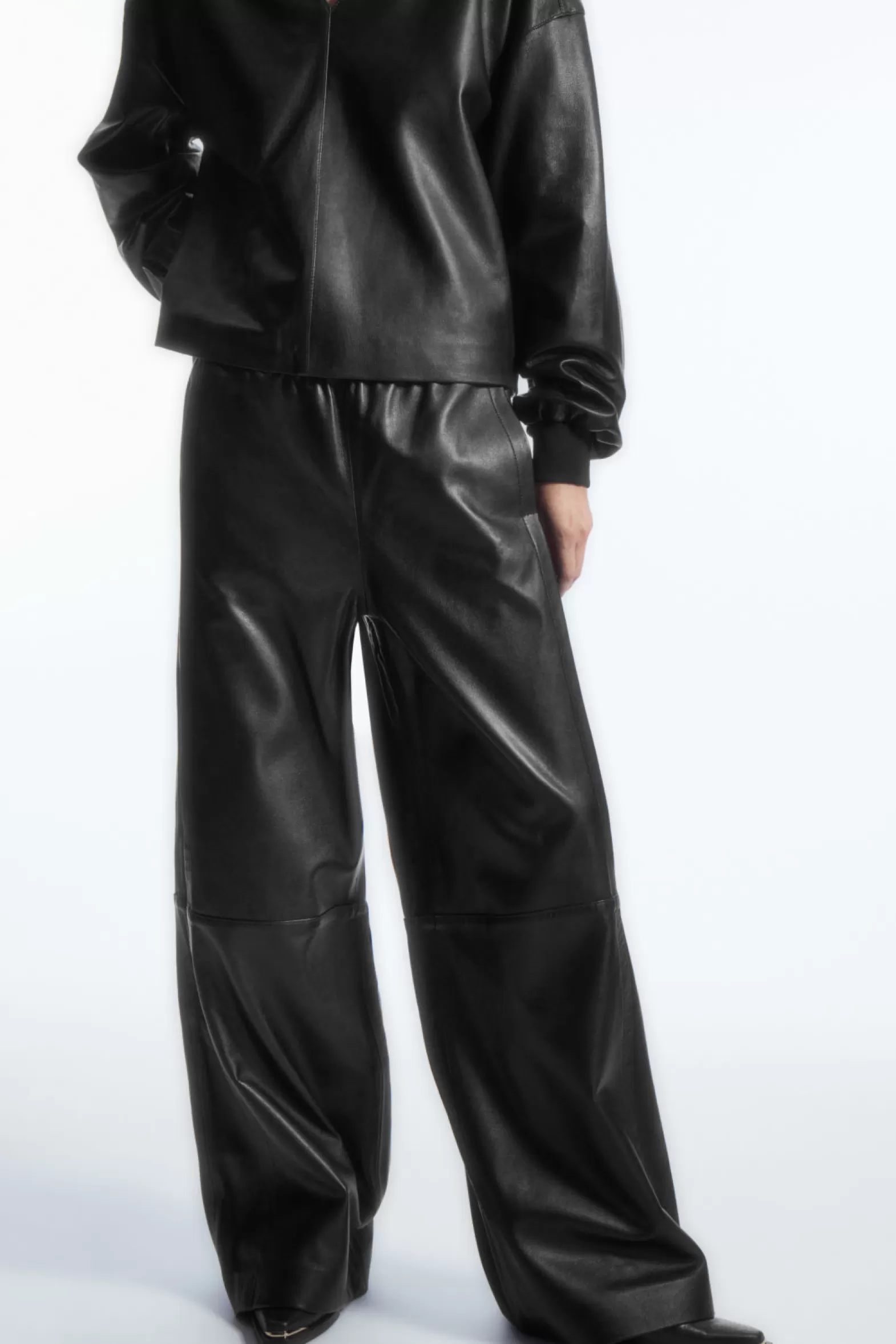 COS STRAIGHT-LEG ELASTICATED LEATHER TROUSERS