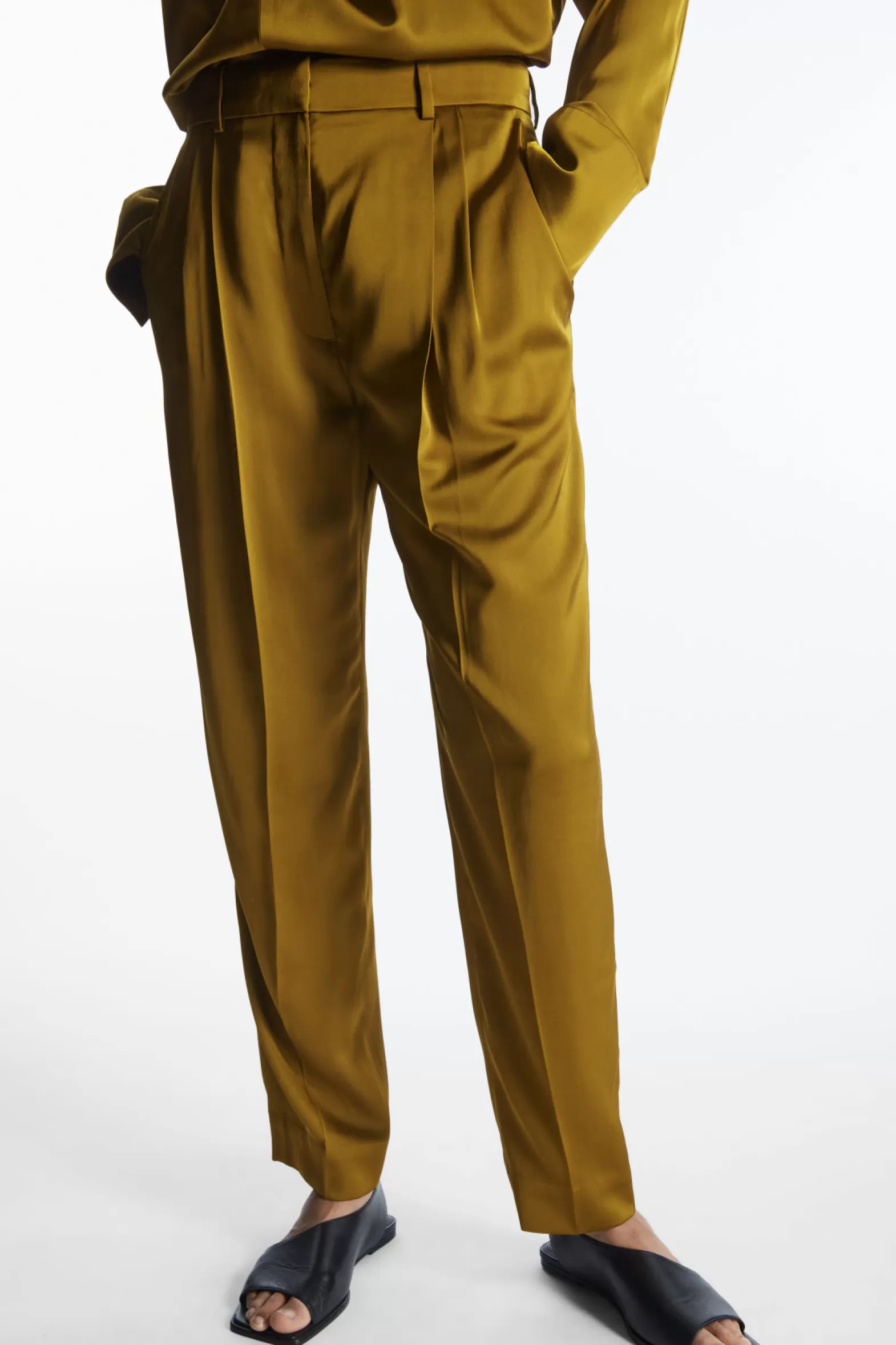 COS STRAIGHT-LEG PLEATED SATIN TROUSERS