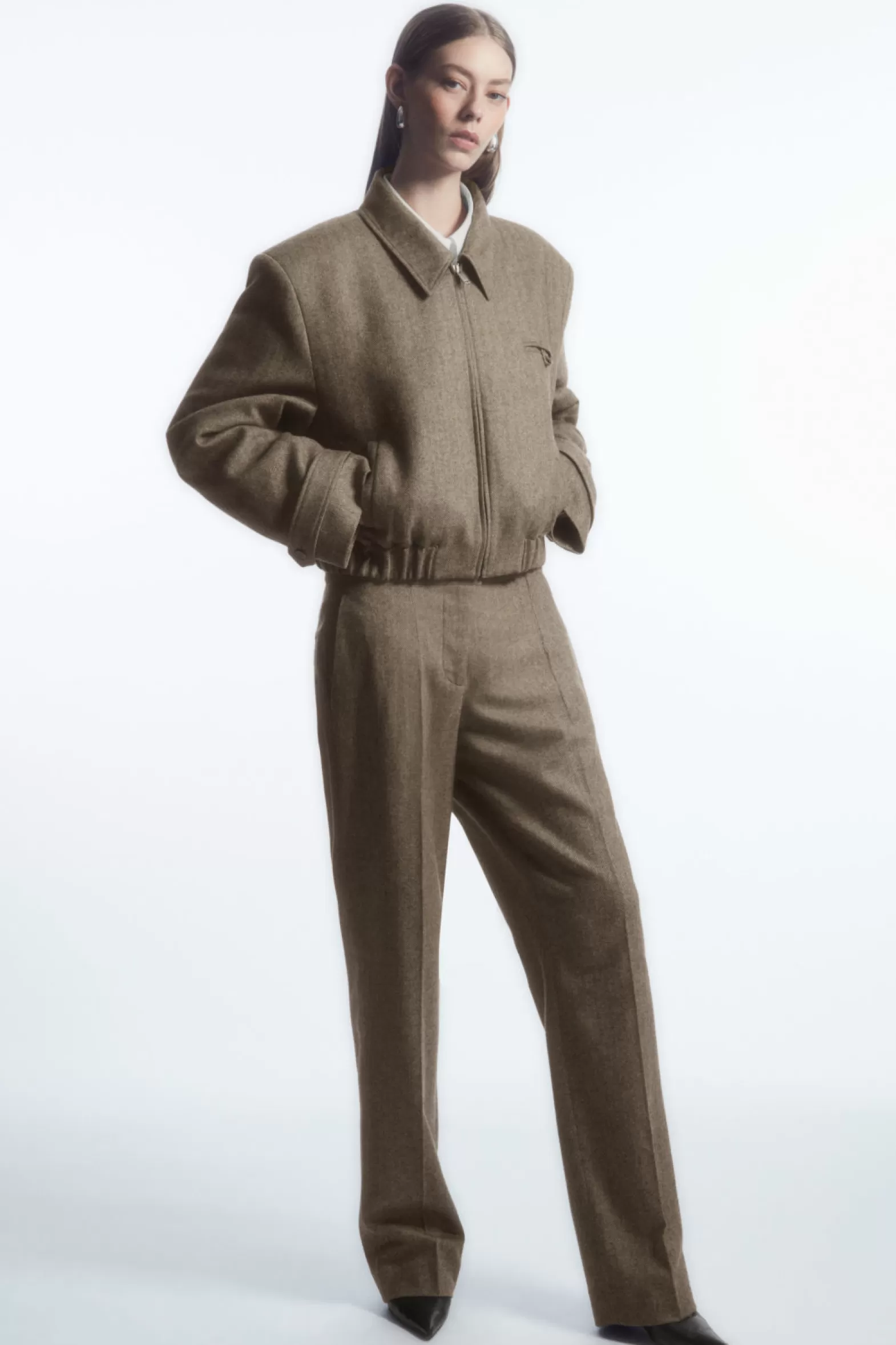 COS STRAIGHT-LEG WOOL-HERRINGBONE TROUSERS