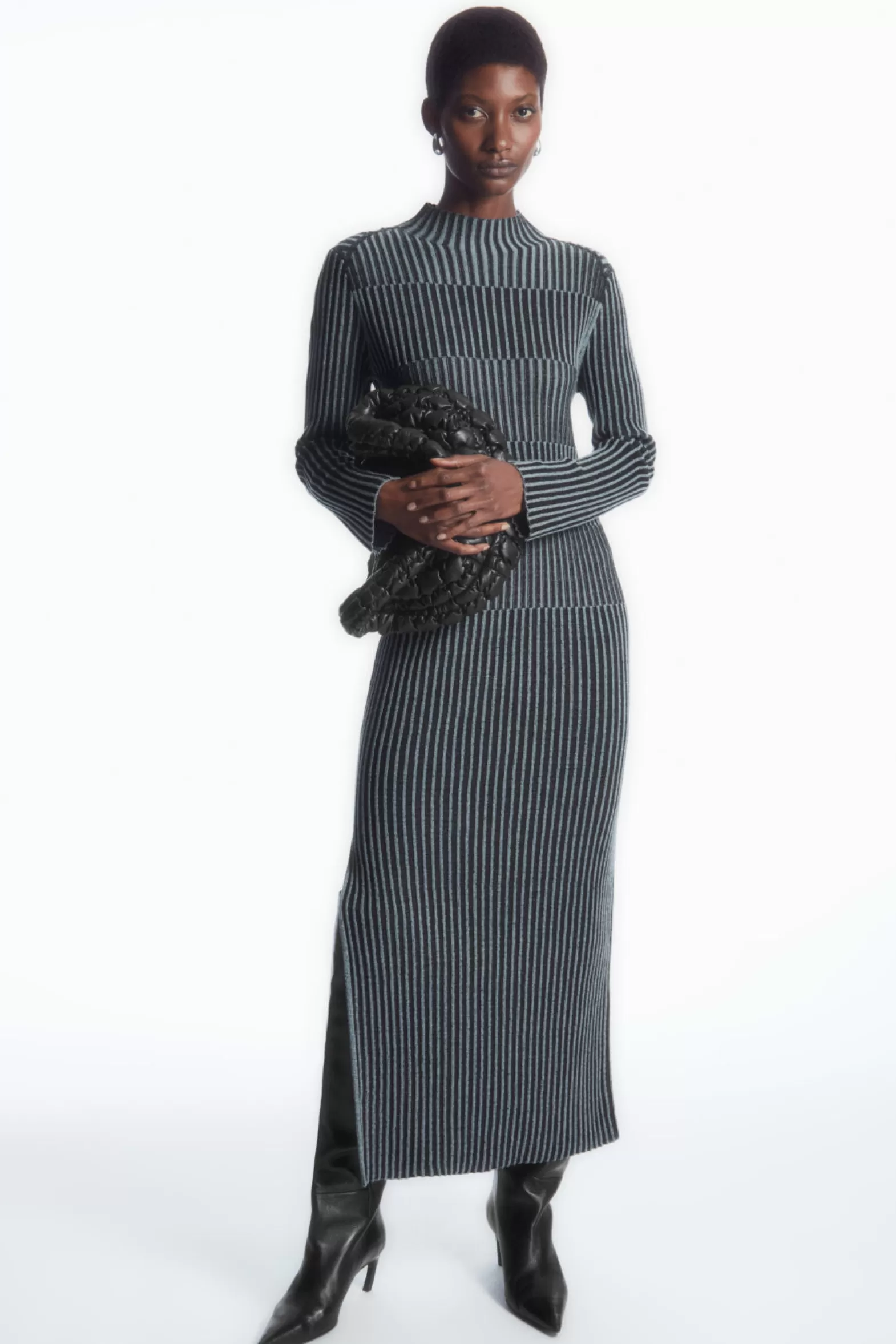 COS STRIPED RIBBED-KNIT MIDI DRESS