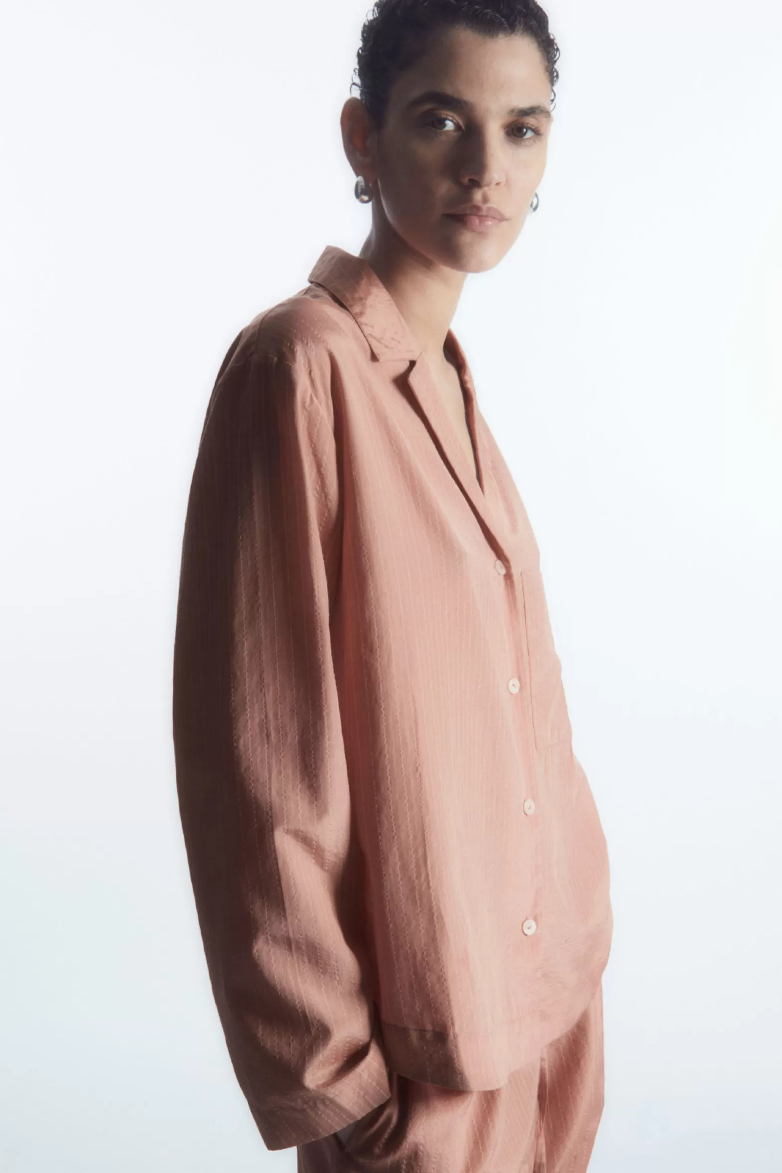 COS STRIPED SILK-BLEND PYJAMA SHIRT