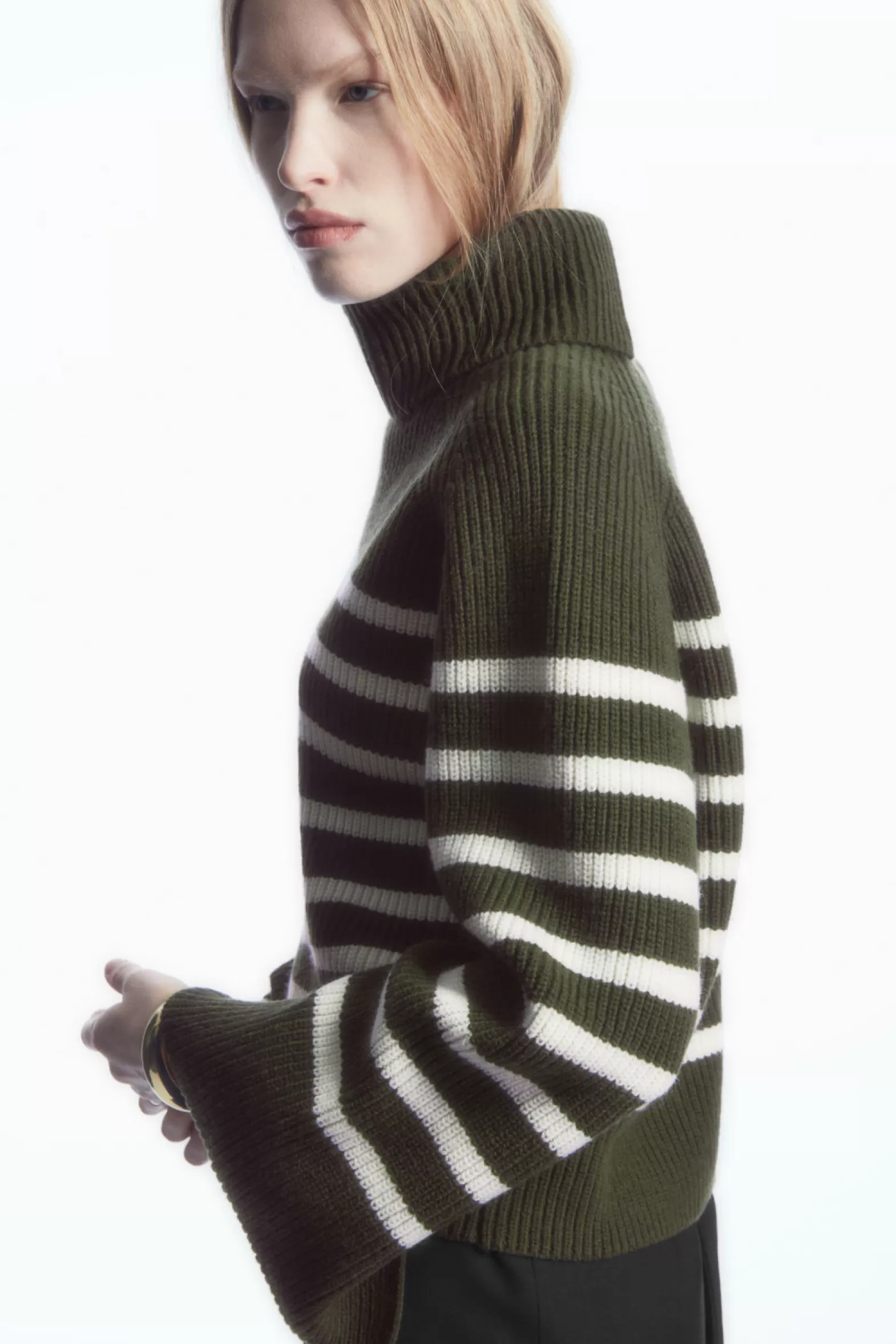 COS STRIPED WOOL ROLL-NECK JUMPER