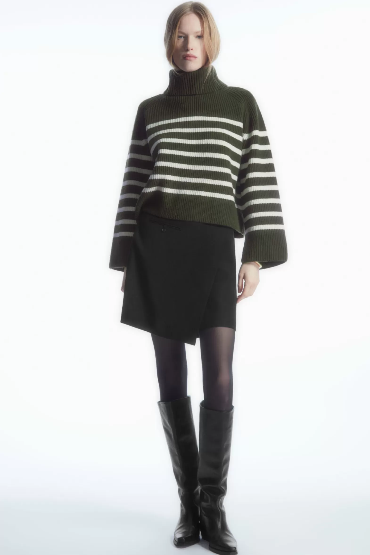 COS STRIPED WOOL ROLL-NECK JUMPER