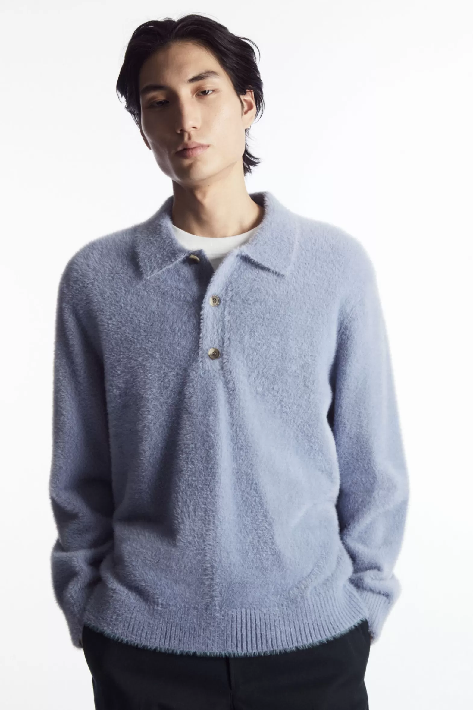 COS TEXTURED KNITTED POLO SHIRT