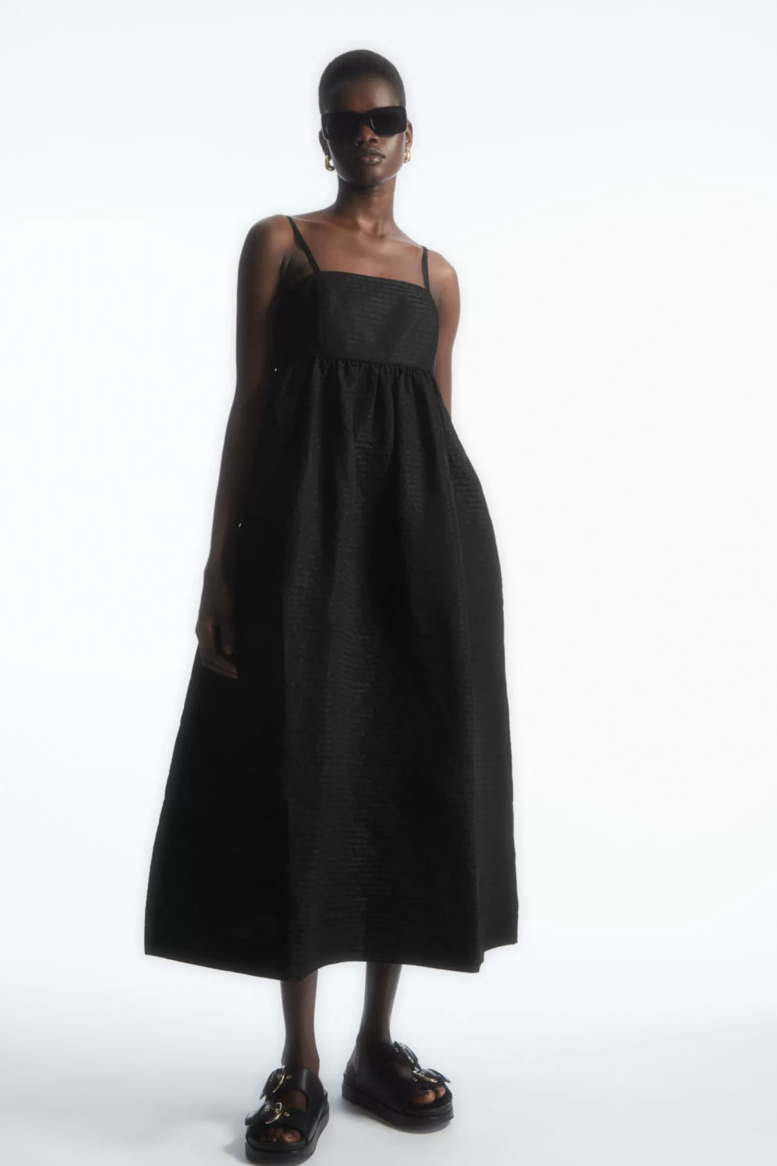 COS VOLUMINOUS TEXTURED MIDI DRESS