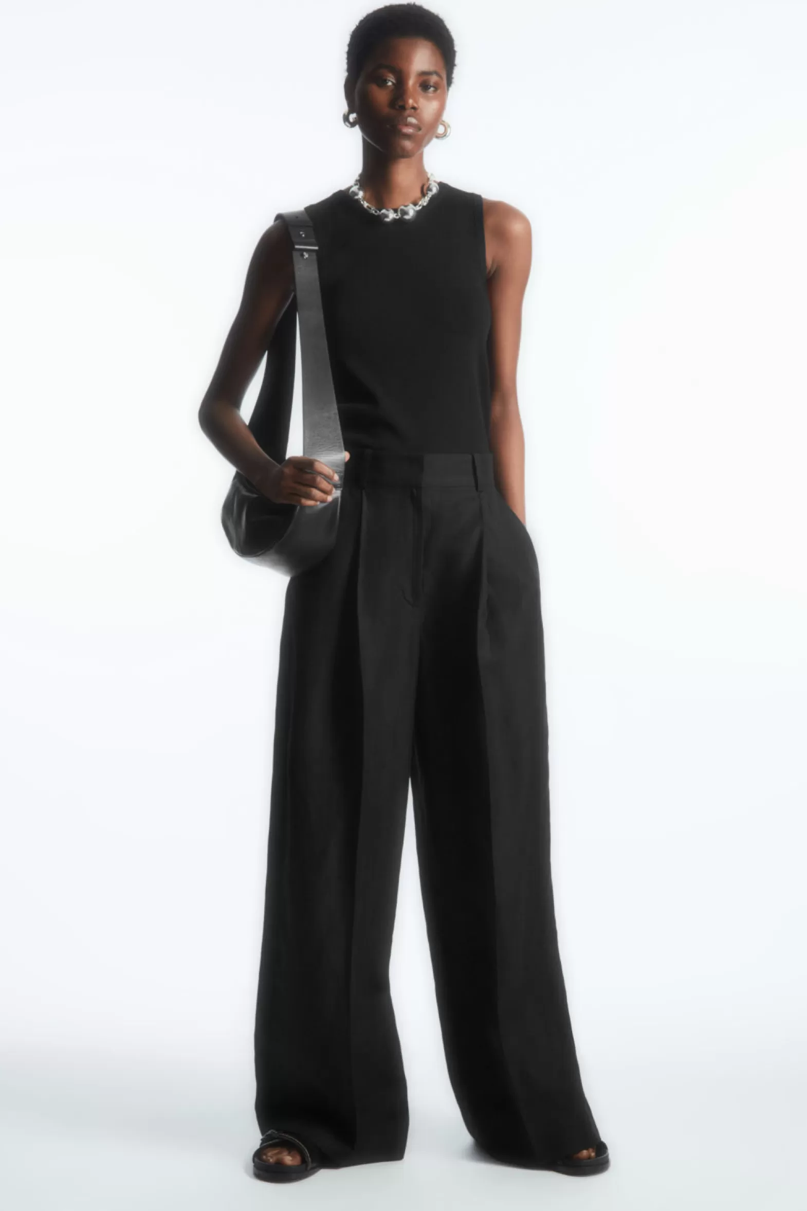 COS WIDE-LEG LINEN-BLEND TROUSERS