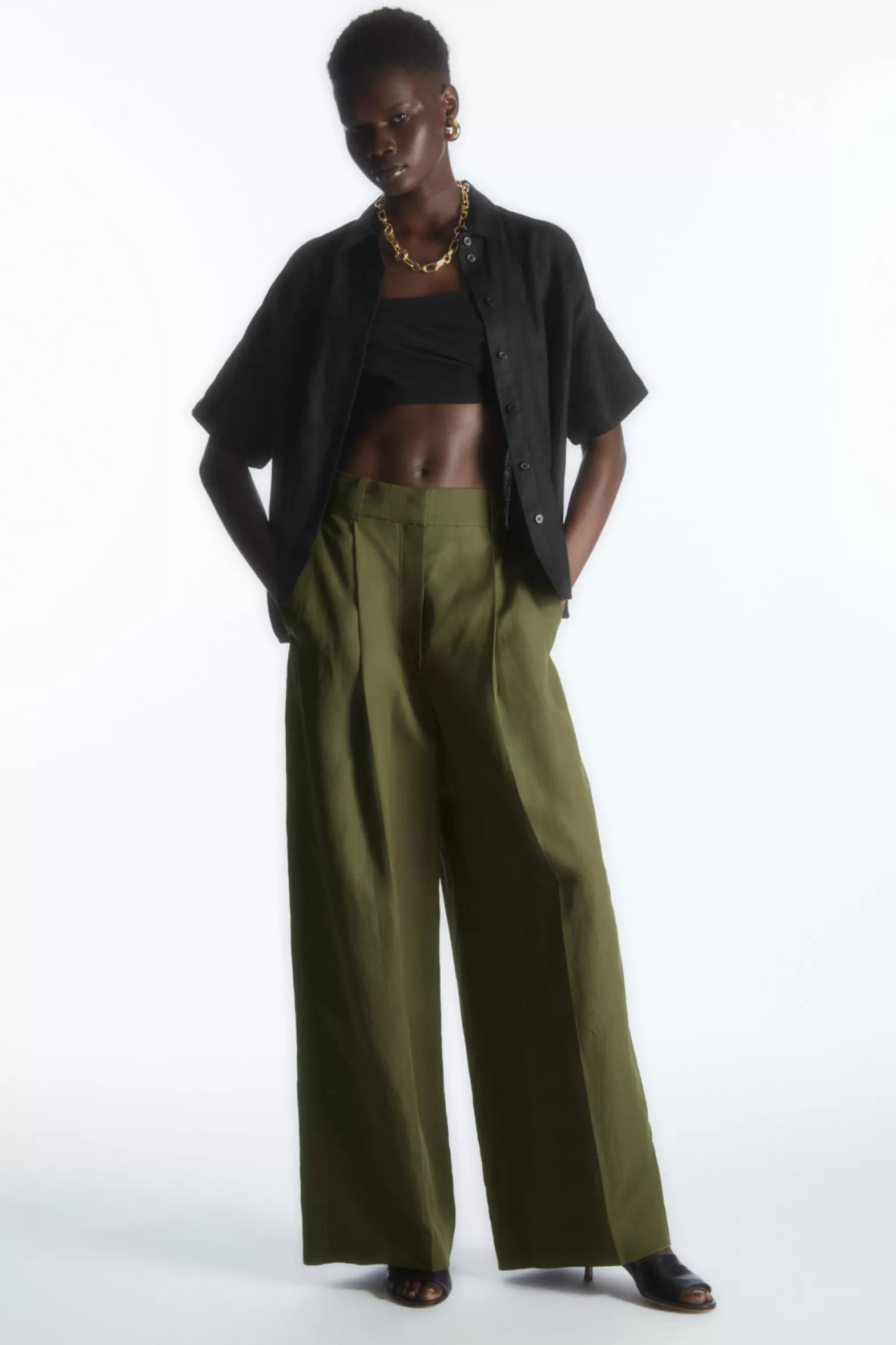 COS WIDE-LEG LINEN-BLEND TROUSERS