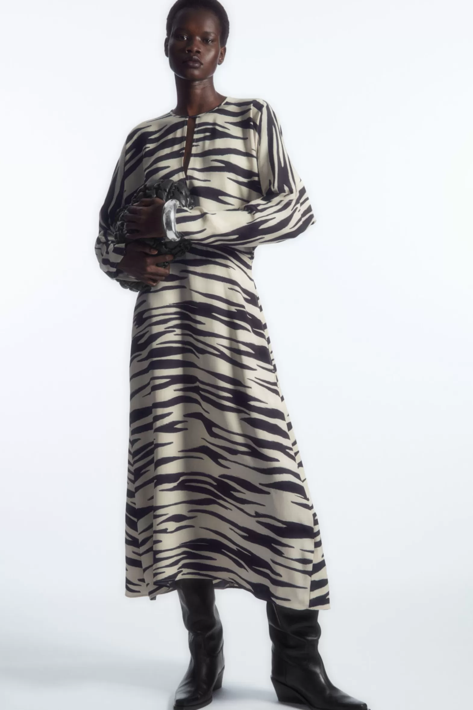 COS ZEBRA-PRINT CUTOUT MIDI DRESS