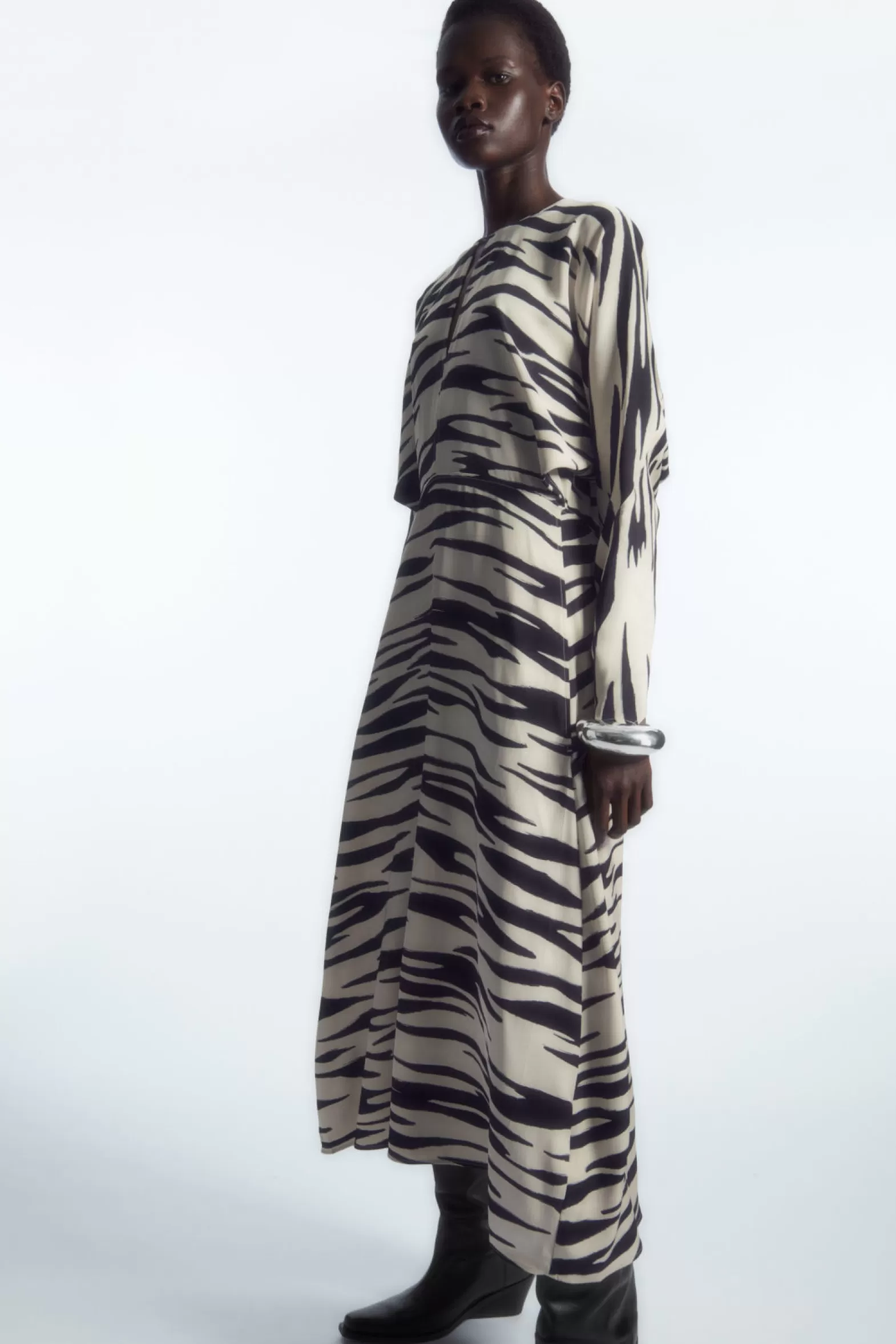 COS ZEBRA-PRINT CUTOUT MIDI DRESS